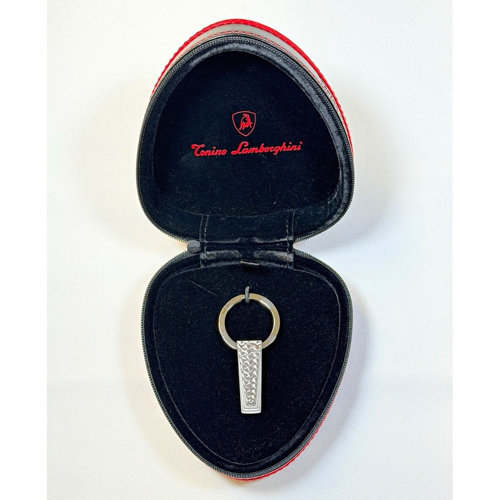 Authentic Tonino Lamborghini Motore Keychain Stainless Steel Key Ring Case Card